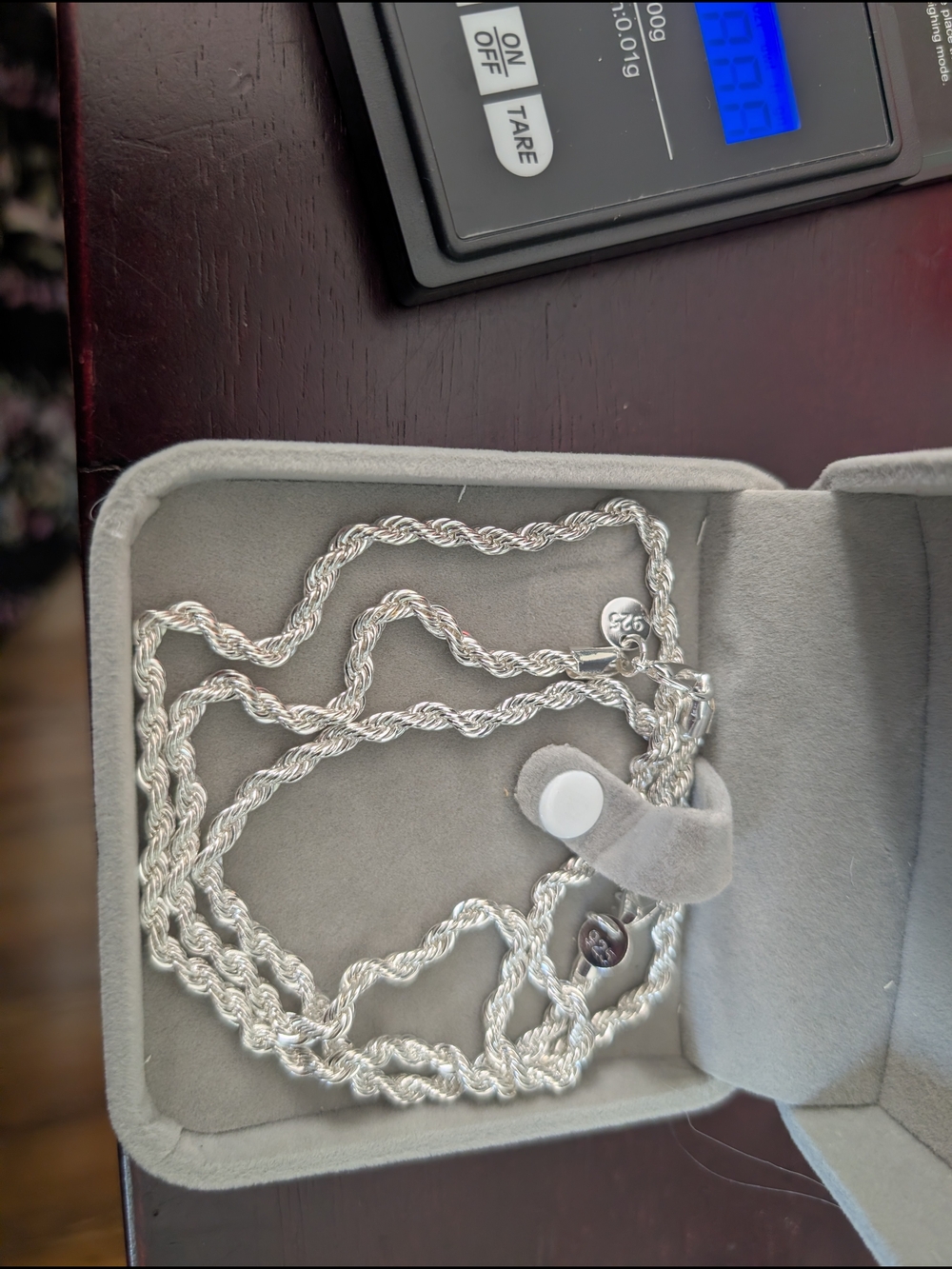 Sterling Silver Rope Chain Necklace - 925